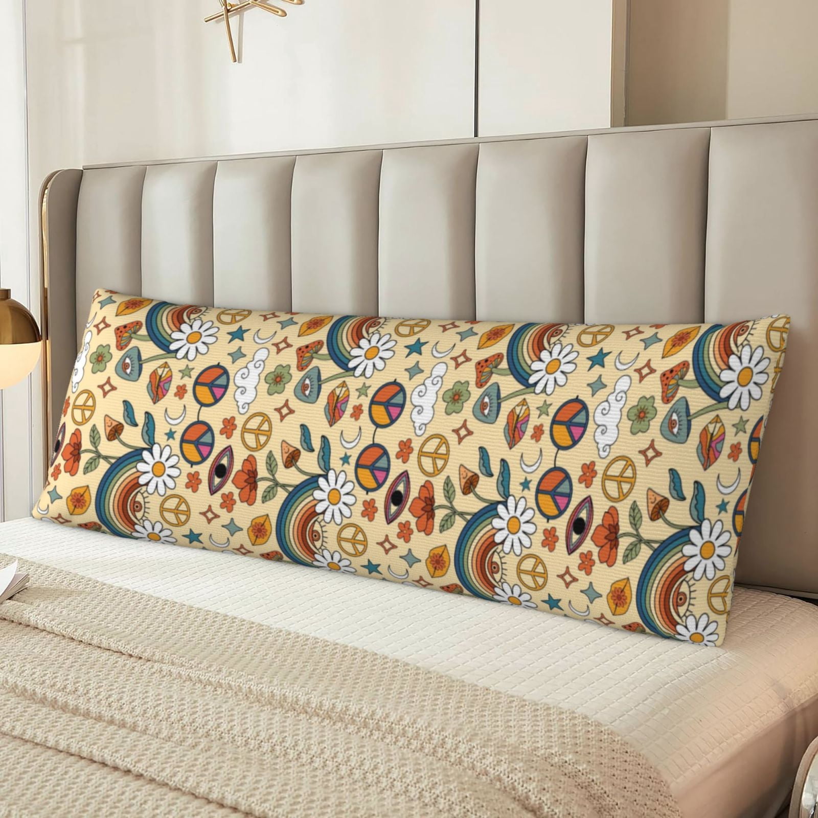 Naloa 70s Hippie Style Super Soft 20x60 Body Pillow Case,Long Side Hidden Zipper（PILLOWS ARE NOT INCLUDED）