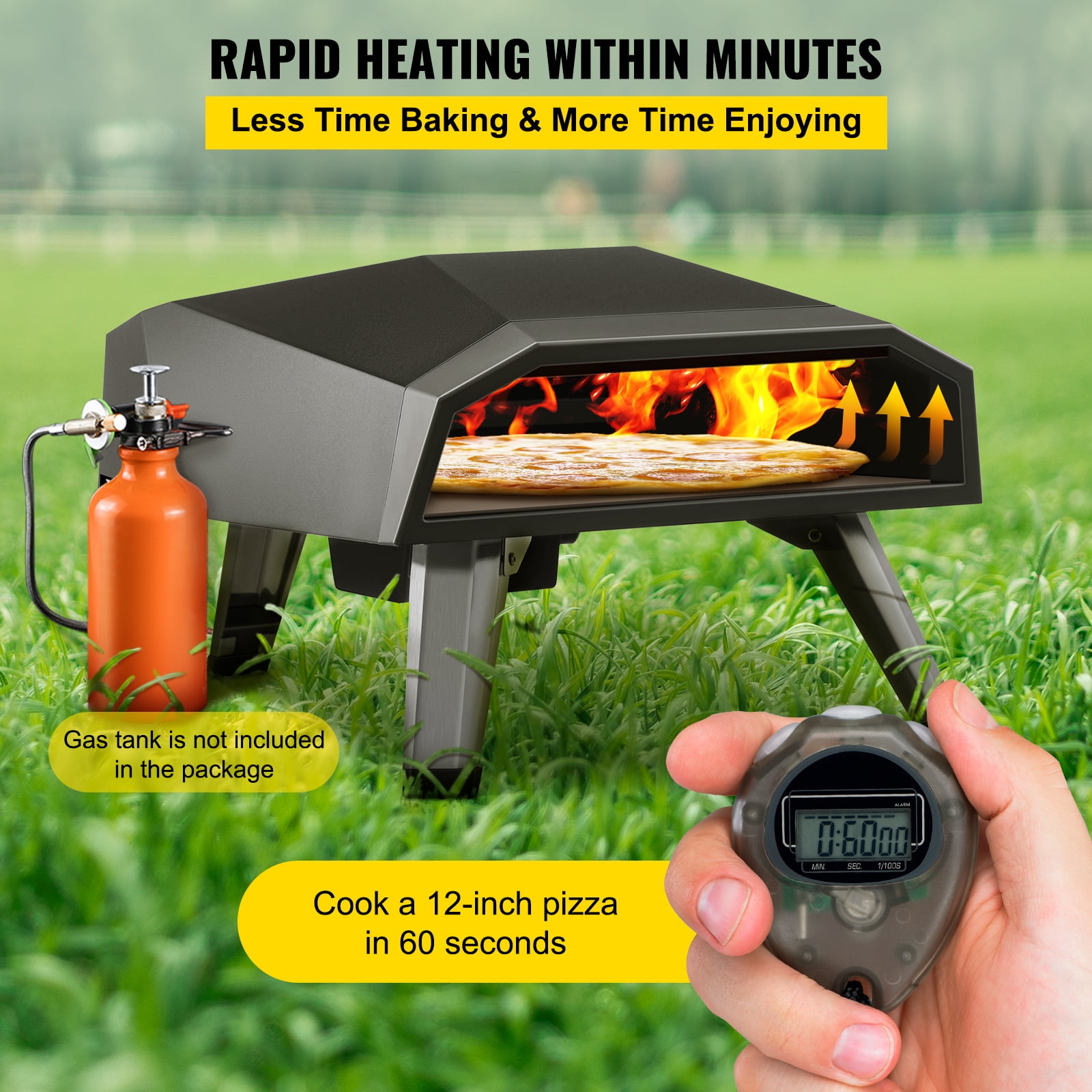 VEVOR Gas Pizza Oven Stainless Steel Propane Pizza Oven Gas Fire Pizza Oven with 12 Pizza Stone Portable Gas Pizza Oven with Foldable Legs Gas