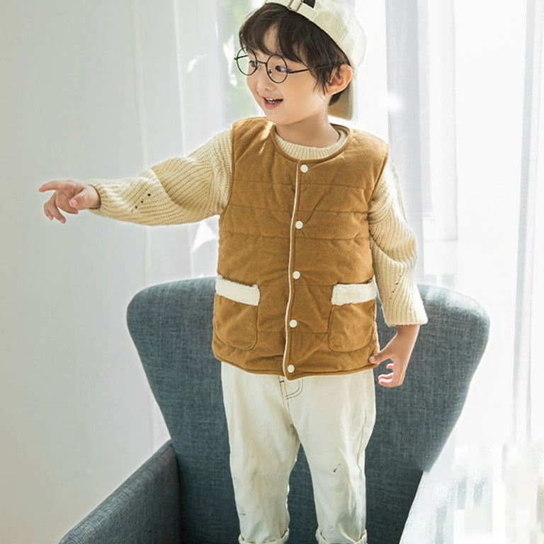 Esaierr Baby Toddler Fall Winter Coral Velvet Vest Jacket for Kids Boys Girls Double Pocket Warm Waistcoat 2 10y Button Casual Sleeveless Coats