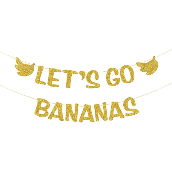 Let's Go Bananas Banner - Boy Girl Kid Birthday Party Supplies - Fruit Baby Shower Idea and Gift - Two Years Old Birthday Party Decorations - Gold Glitter