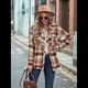 thumbnail image 4 of Camisas A Cuadros para Mujer, de Larga, con Botones, Estilo Babydoll, Peplum, Blusas Informales Extragrandes con Bolsillos Café S, 4 of 7