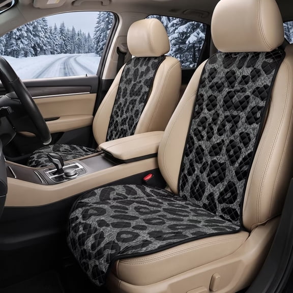 FOR U DESIGNS Grey Leopard Print 2pcs Car Seat Covers Automotive Seat Cover Diamond Quilted, Non-Slip, Easy to Install, Airbag Compatible, Washable Car Seat Protector for Truck SUVs