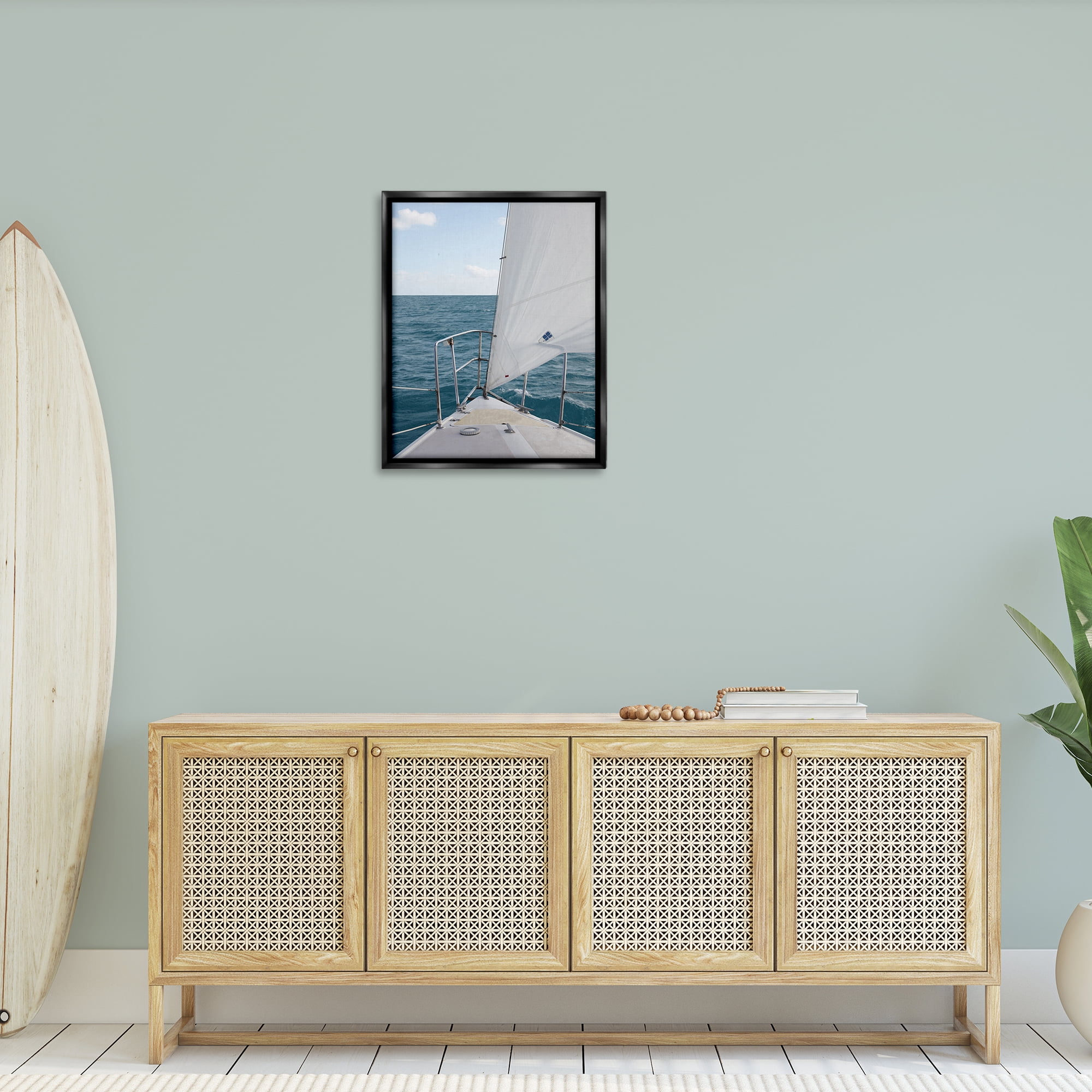 Stupell Industries Ship Bow View Nautical & Beach Photography Black Floater Framed Canvas Art Print Wall Art, 25 x 31