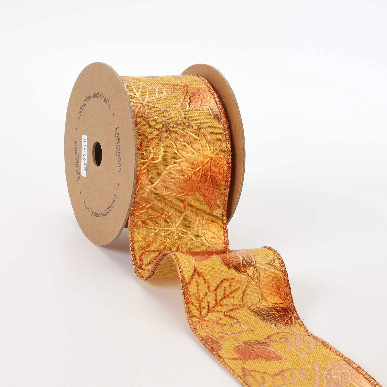 LaRibbons 2 1/2" Wired Ribbon | "Metallic Maple Leaf" Marigold/Copper | 10 Yard Roll