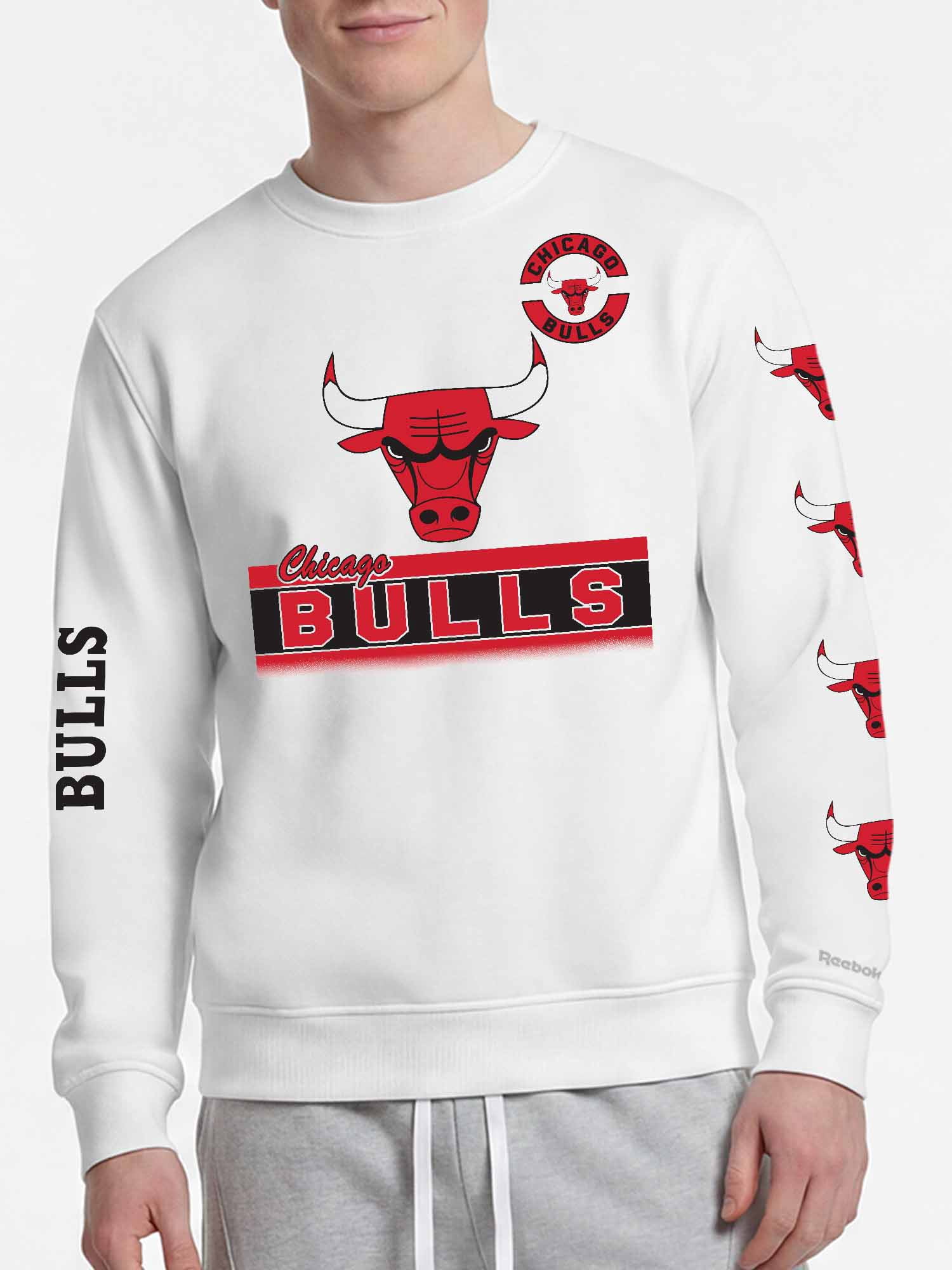 Chicago Bulls Reebok Mens White Crew Sweatshirt