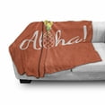 thumbnail image 3 of Aloha Soft Flannel Fleece Throw Blanket, Aloha Calligraphy with a Pineapple Fruity Hawaiian Theme, Cozy Plush for Indoor and Outdoor Use, 60" x 80", Burnt Sienna Lime Green, by Ambesonne, 3 of 6
