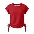 thumbnail image 4 of RTKFRFLM Girls Drawstring Summer T-Shirt Casual Crewneck Short Sleeve Shirt Top Red 8-9 Years, 4 of 4