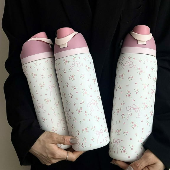 24oz/32oz/40oz Floral Insulated Water Bottle - Stainless Steel Vacuum Tumbler with Straw, Leakproof Travel Cup for Hot/Cold Drinks - Home, Office, School (Summer Cool Thermos Drinkware)