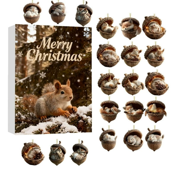 Hometravel 2025 Pinecone Animals Holiday Calendar, Woodland Creature Advent Countdown, Festive Display for Christmas Season Anticipation