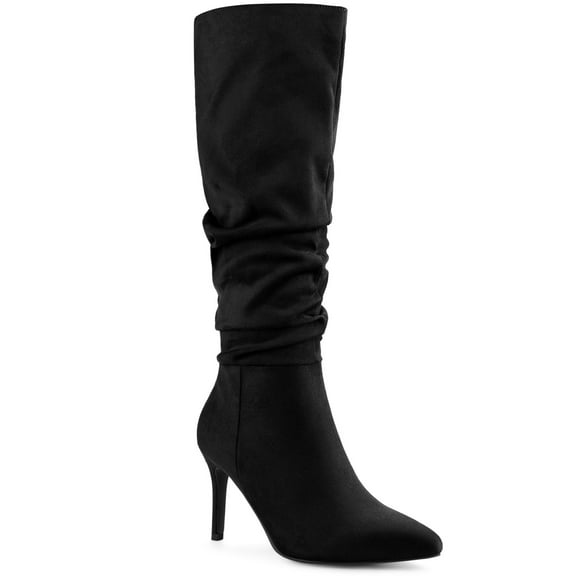 BLISSFUL STEP Women's Slouch Pointed Toe Stiletto Heel Knee High Boots