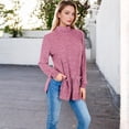 thumbnail image 3 of Women's Ribbed Knit Turtleneck Tunic Sweater with Front Pockets - Large, Purple, 3 of 6