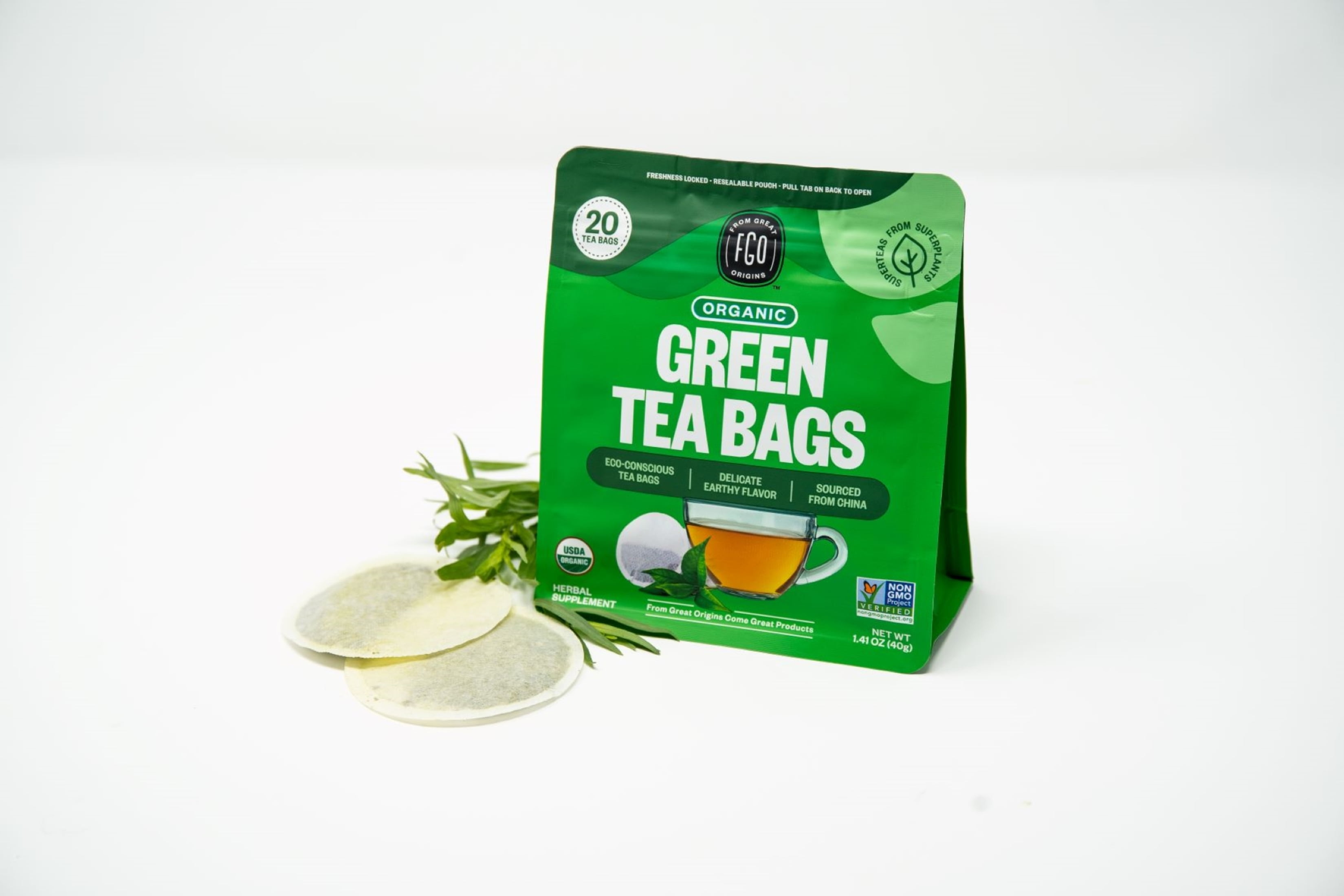 FGO Green Tea, Organic, Eco-Conscious Tea Bags (20 Count)