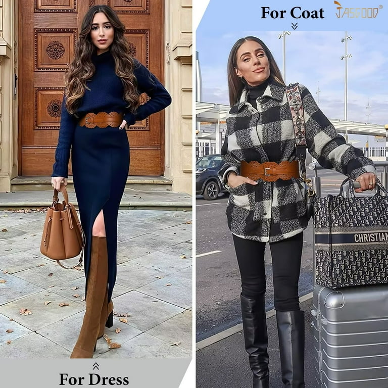 green emerald velvet dress Women Wide Elastic Waist Belt for Dresses Fashion Thick Stretchy Belt for  Trendy,black 31" at Amazon Women's Clothing store