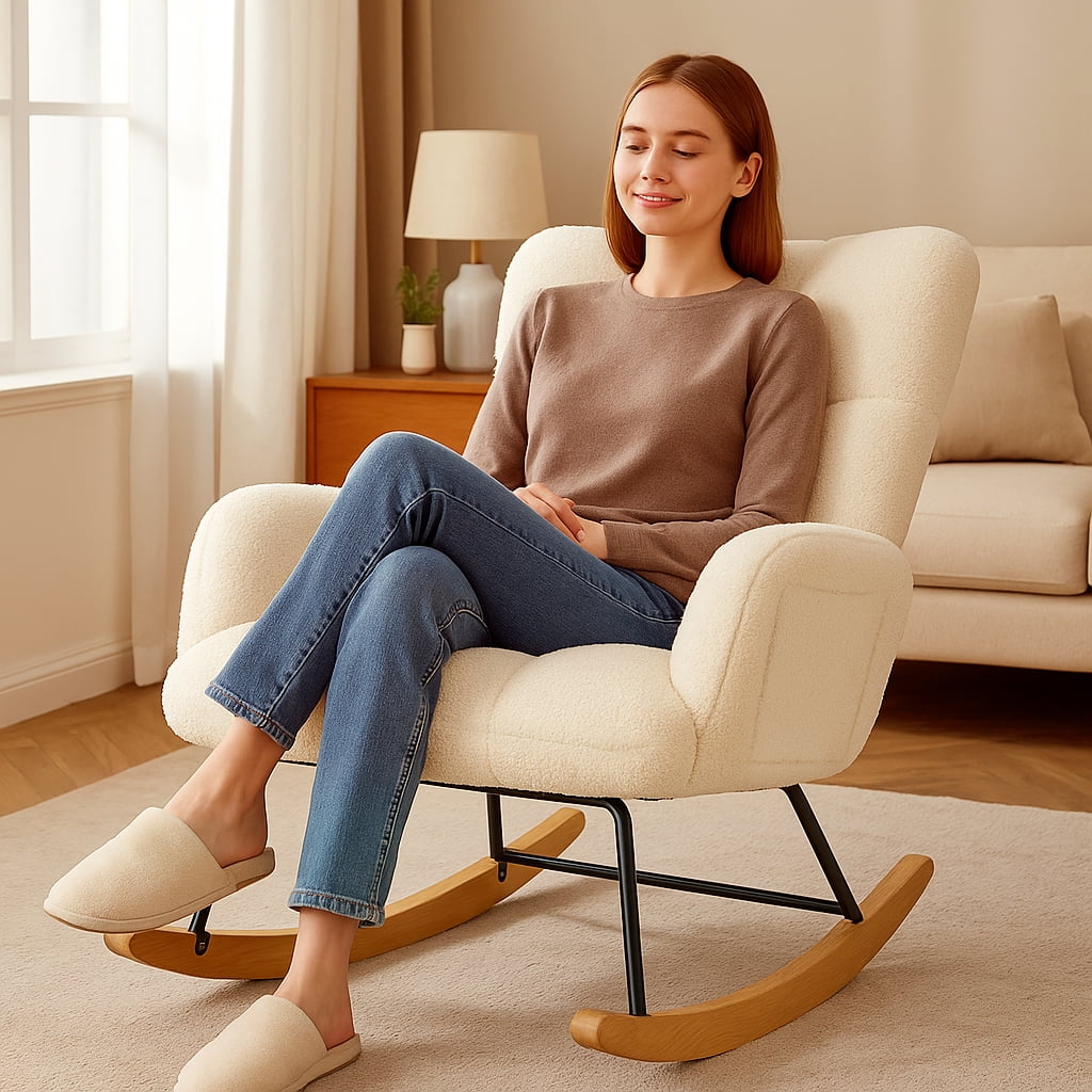 CloudRest Pro Oversized Nursery Rocking Chair, Cozy Accent Chair for Nursery/Bedroom/Living Room, Beige