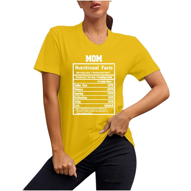 Camiseta holgada con estampado de letras y cuello redondo para el día de la madre Top informal de manga corta Pompotops hkajfhjk464559
