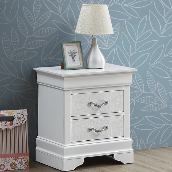 Noble House 2-Drawer Nightstand, Transitional Bedside Table with Particle Board Frame, Silver Champagne Finish