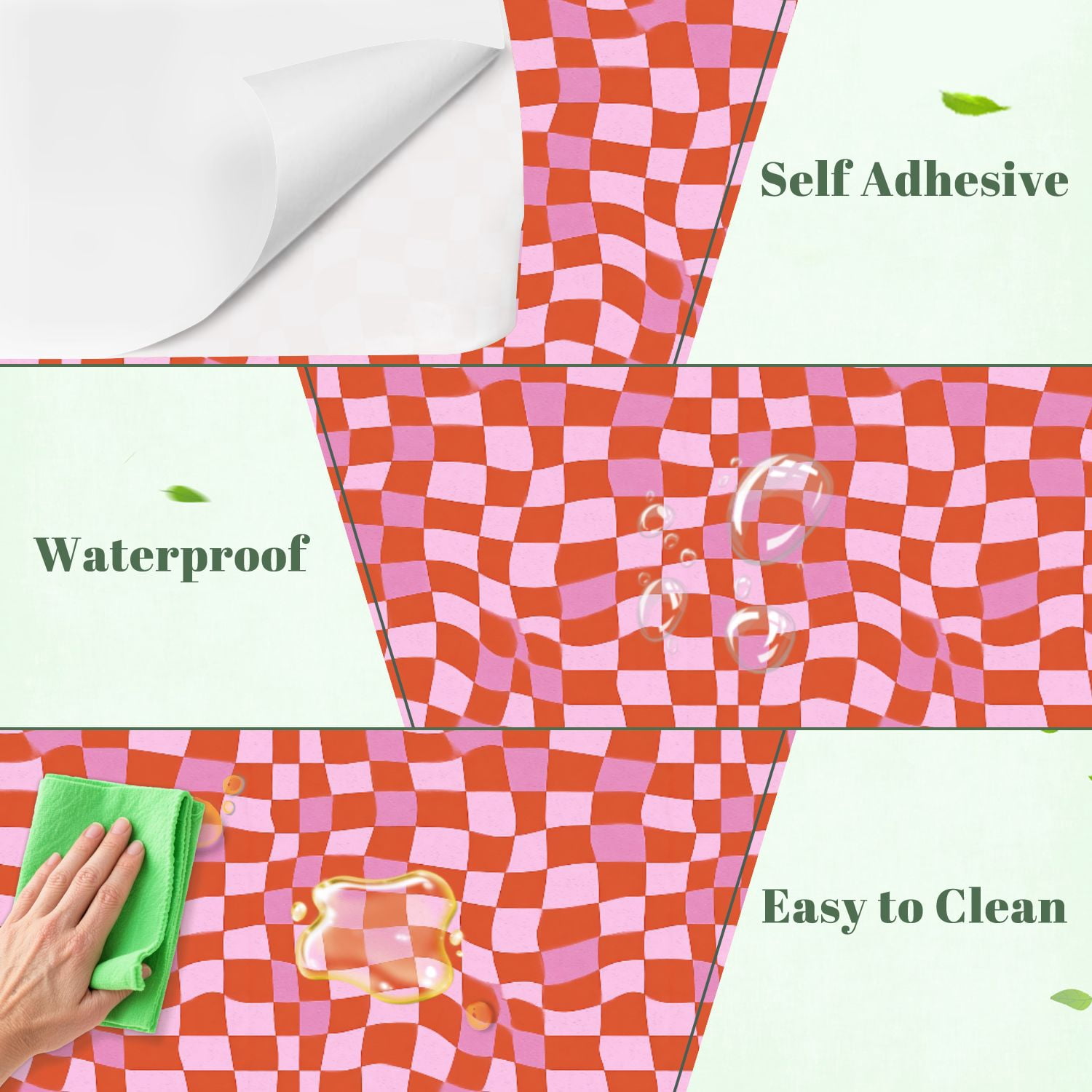 Peel and Stick Wallpaper Retro Groovy Wavy Psychedelic Checkerboard Check Y2K 90s Stationary 24in x 118in Contact Paper Removable Self Adhesive Wall Mural Wall Decor for Bedroom Kitchen Cabinets