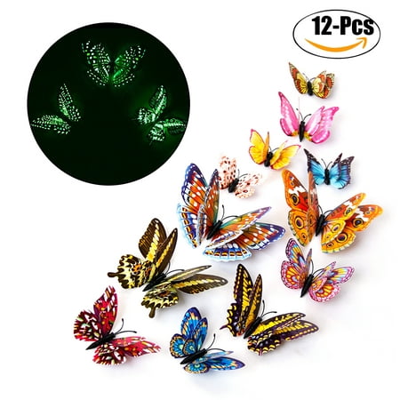 Outgeek 12 PCS Wall Stickers Creative Luminous Double Layers 3d Butterfly Wall Stickers Decals Wall Art Decors for Home Bedroom Living Room TV Background Wall Kitchen Fridge Window (Best 3d Home Design)