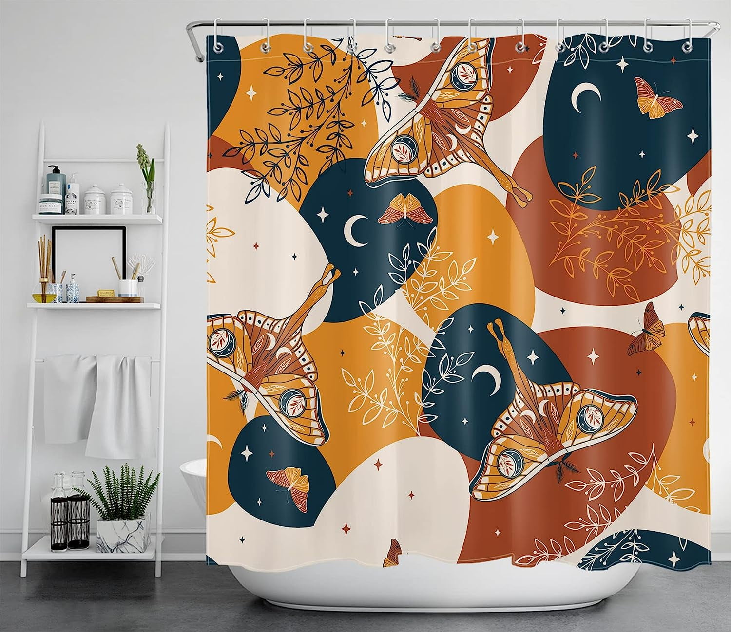 JOOCAR Moth Shower Curtain Abstract Boho Geometric Terracotta Shower
