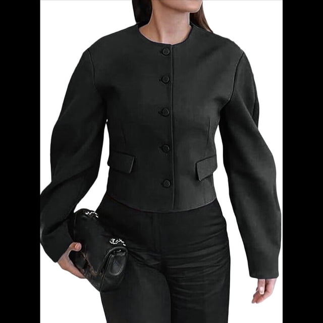 Blazer Corto con Botones para Mujer, Ropa Informal de Negocios para Otoño e Invierno. Negro S