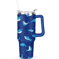 thumbnail image 2 of 40oz Ocean Cute Shark Stainless Steel Flip Straw Tumbler Spill Proof Travel Cup Double Wall Vacuum Insulated Coffee Mug with Top Handle, 2 of 6