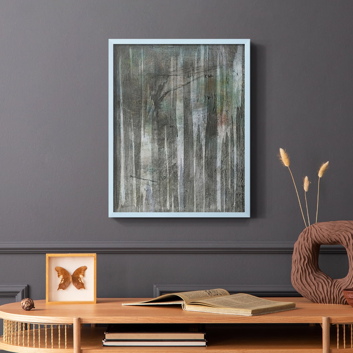 Birch Forest Abstracts II Framed Print in Blue Solid Wood Framed Print No Nail Hanging