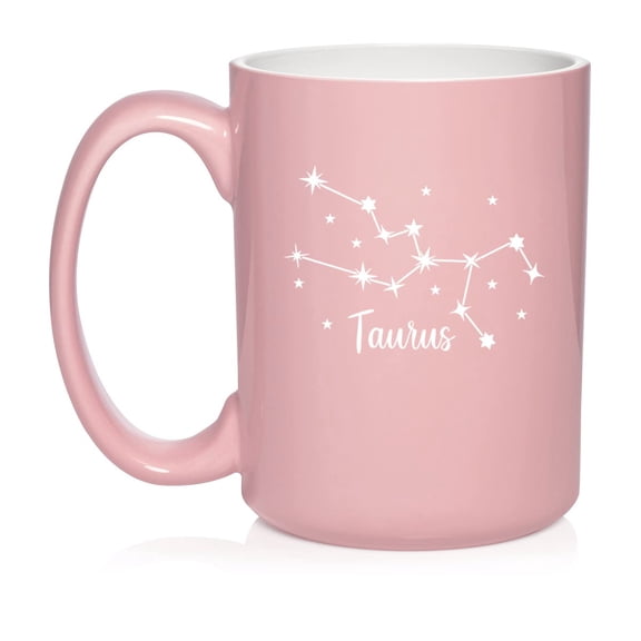 Star Zodiac Horoscope Constellation Ceramic Coffee Mug Tea Cup Gift (15oz Light Pink) (Taurus)