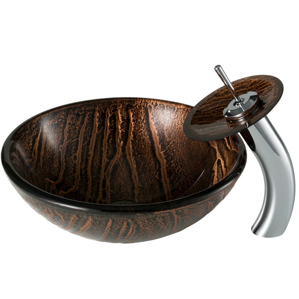 KRAUS Nature Series Brown Glass Bathroom Vessel Sink and Waterfall