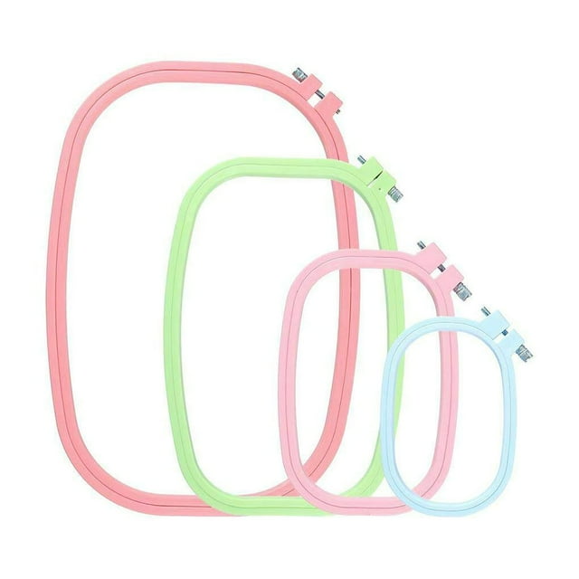 4pcs Cross Stitch Hoops with Needles Scissors Square Embroidery Hoops of Different Size Cross Stitch Tool Set for Embroidery Lovers