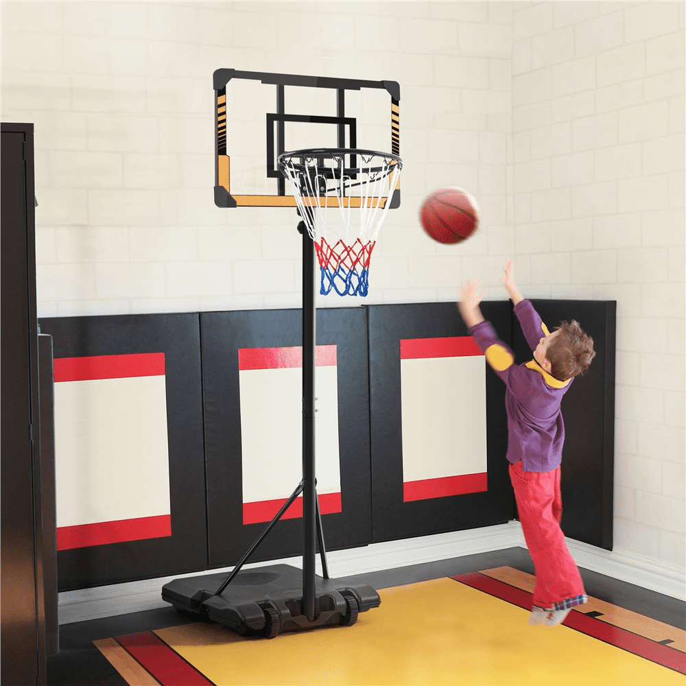 Renwick 7'-8' Height Adjustment 28'' Width Portable Basketball Hoop for Indoors/Outdoors,Brown