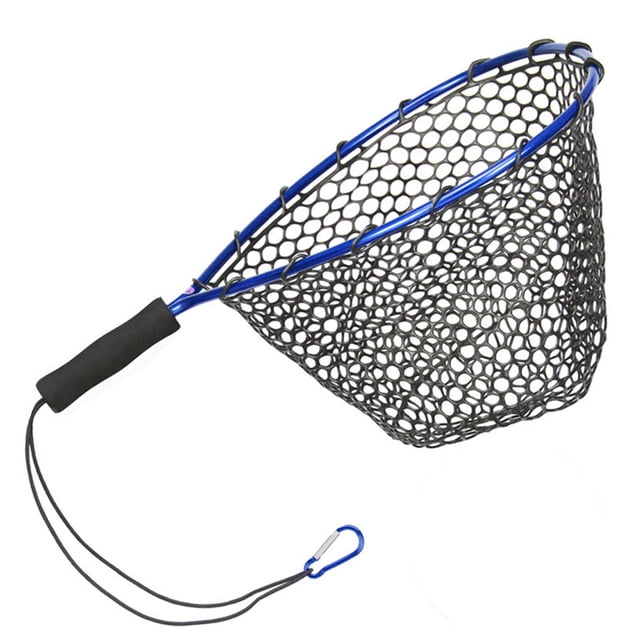 Filet de Pêche Sans Pliage Poignée Filet Saumon Cage à Truite Simple Bleu