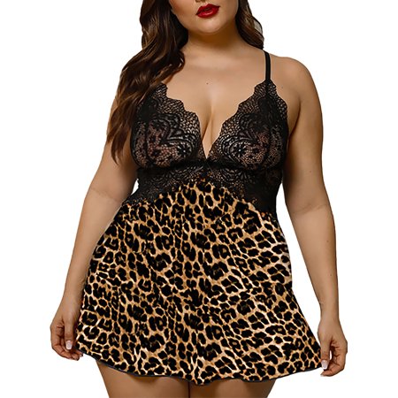 

JustVH Women s Plus Size Sexy Spaghetti Lace Lingerie Bra Set Valentine s Day Babydoll Print Nightdress