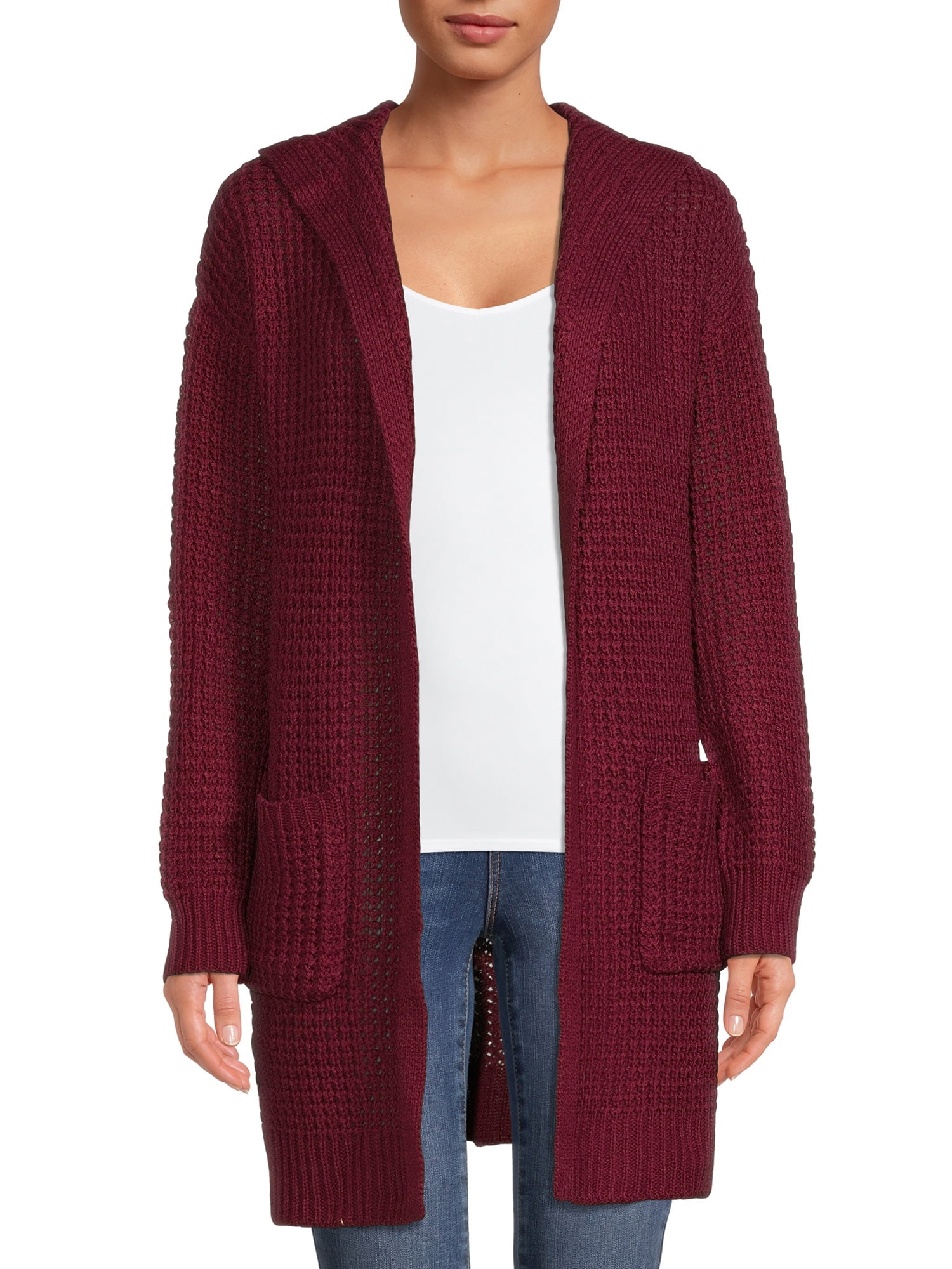 No Boundaries Long Sleeve Cardigan Hoodie Lace Textured Sweater (Juniors) 1 Pack