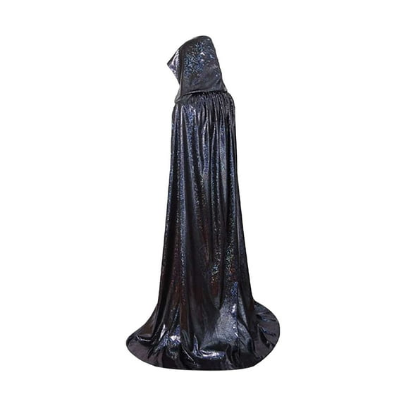 Htigea Unisex Sequin Cape Chidren and Adult Full Length Hooded Cloaks Solid Color Party Club Capes Black L