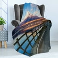 thumbnail image 4 of Snow Mountain Soft Flannel Fleece Blanket, Country Road Image to Mount Fuji Along Lake Yamanaka in Japan, Cozy Plush for Indoor and Outdoor Use, 60" x 80", Azure Blue and Multicolor, by Ambesonne, 4 of 5