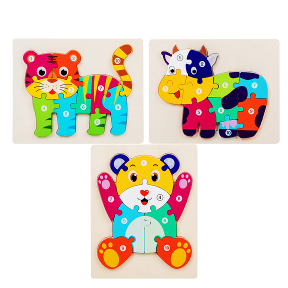 Wooden Animal Number Jigsaw Puzzles, Stocking Stuffers Montessori Educational Toy, Preschool Fine Motor Cognitive Toy, Christmas Birthday Gift for Toddler Boys Girls Ages 2