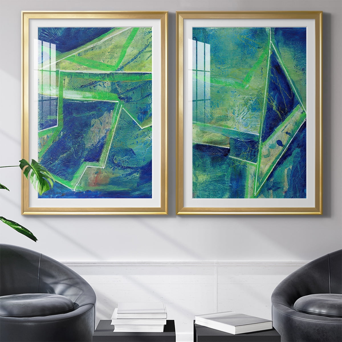 Wexford Home Geometric in Cool I Premium Framed Print, 18.5" x 24.5" - Ready to Hang, Gold (Set of 2)