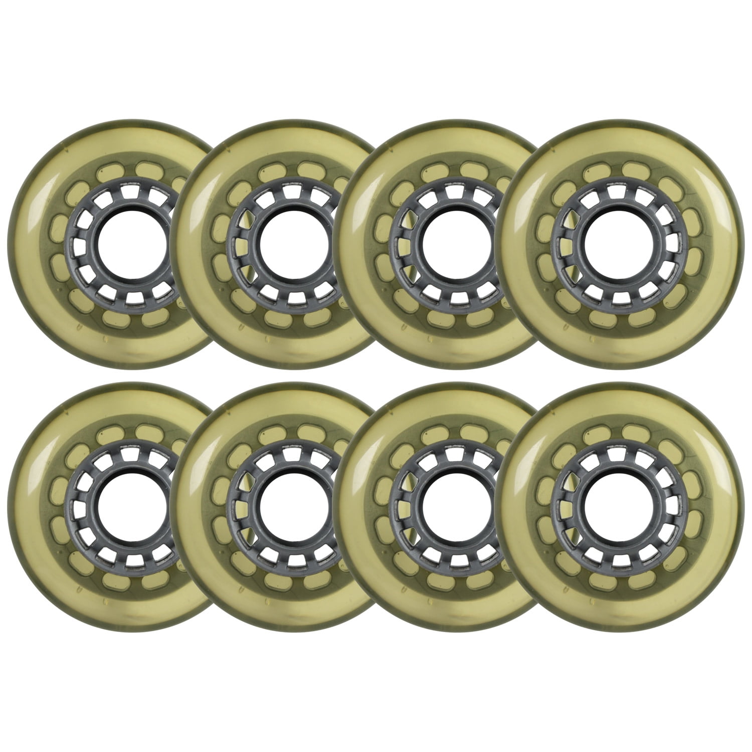 Inline Skate Replacement Wheels Silver/Clear 72mm 86A 12Spoke 8 Pack