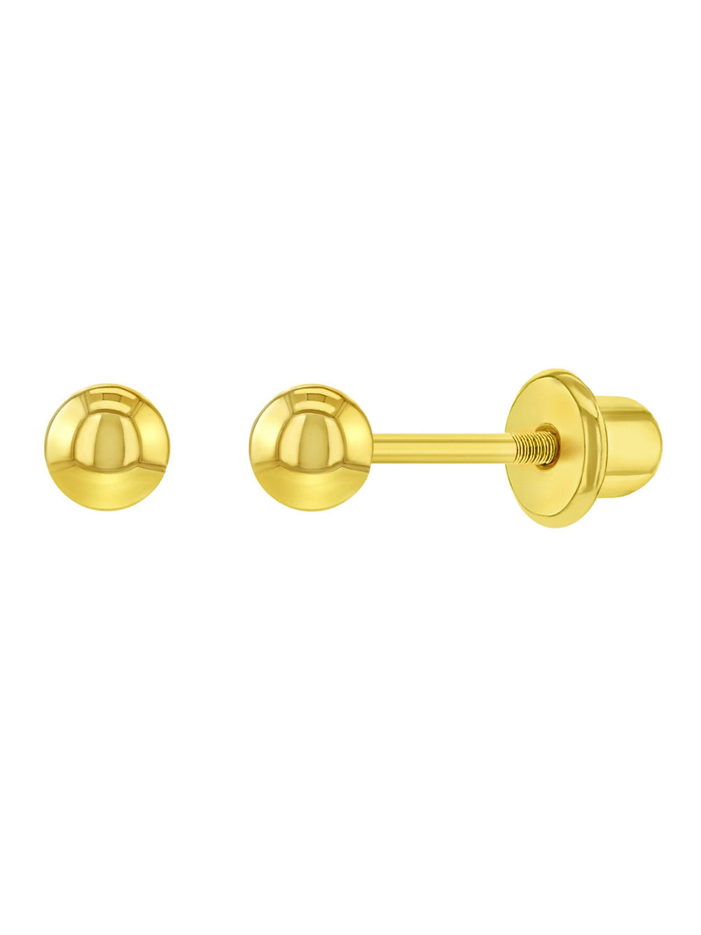 Polished Gold Plated Small Plain Ball Screw Back Earrings For Babies