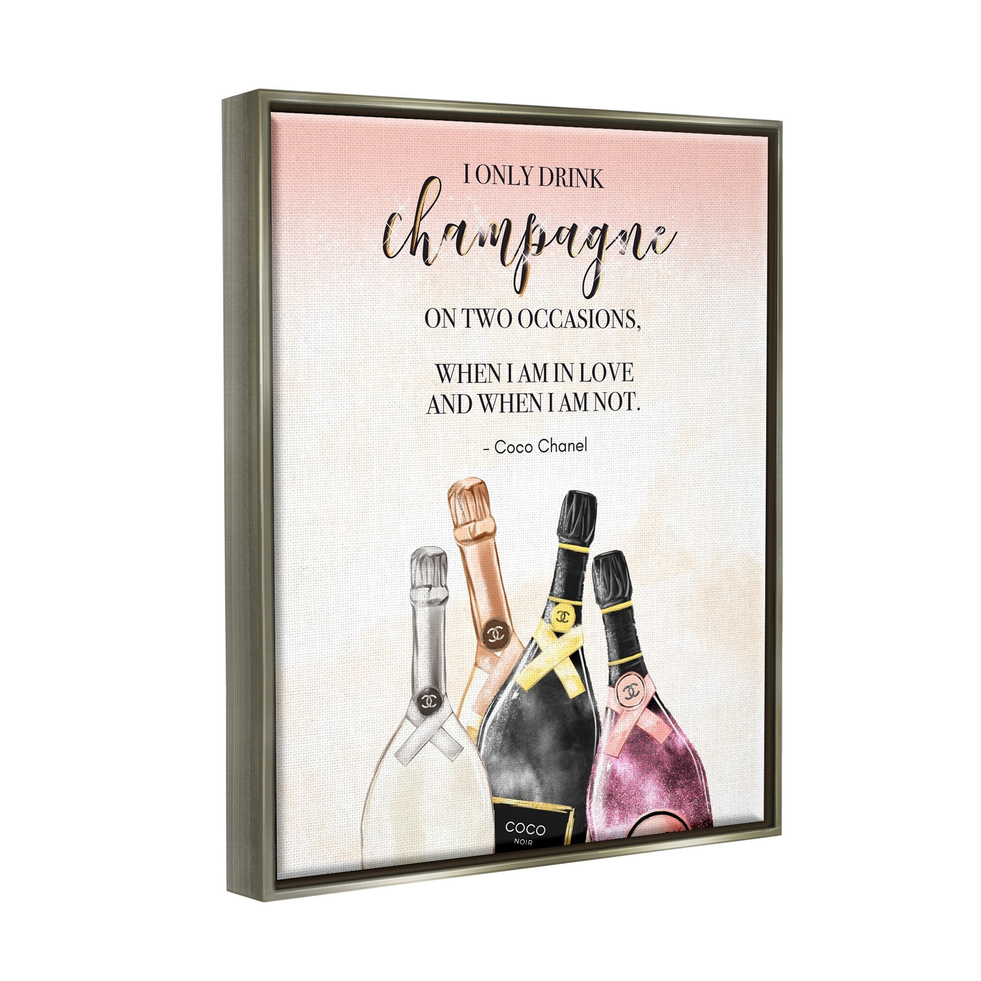 Stupell Industries Champagne and Love Quote Fashion Designer Glam Text Luster Gray Framed Floating Canvas Wall Art, 24x30, by Ziwei Li