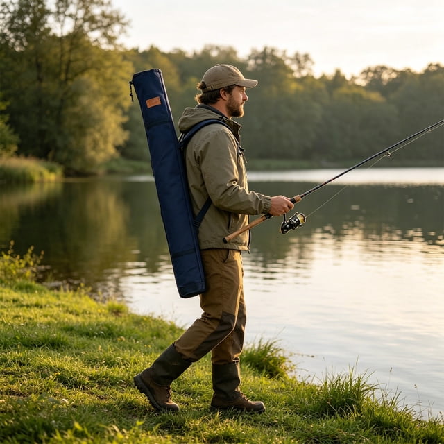 Fishing Rod Carry Bag Canvas Fishing Rod Storage | Outdoor Fishing Gear Bag with Adjustable Shoulder Strap | Long Cylindrical Rod Case for Transporting Fishing Equipment | Fishing Rod Holder