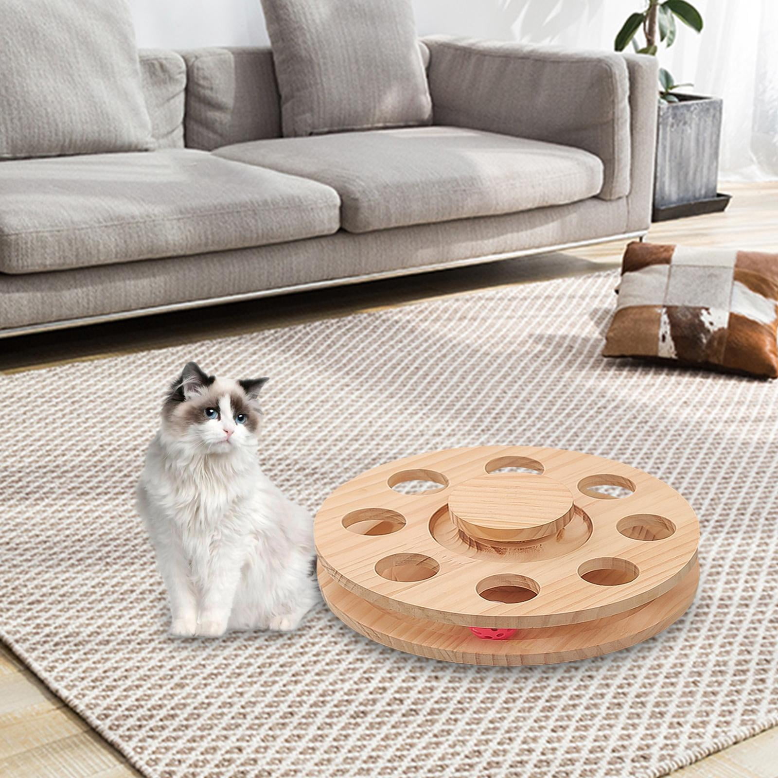 Bvdfgk Interactive Cats Toy Wooden Solid Wood Safe Scratch Board Scratcher Ball Toy for Indoor Training Activity Exercise Kitten Cats S