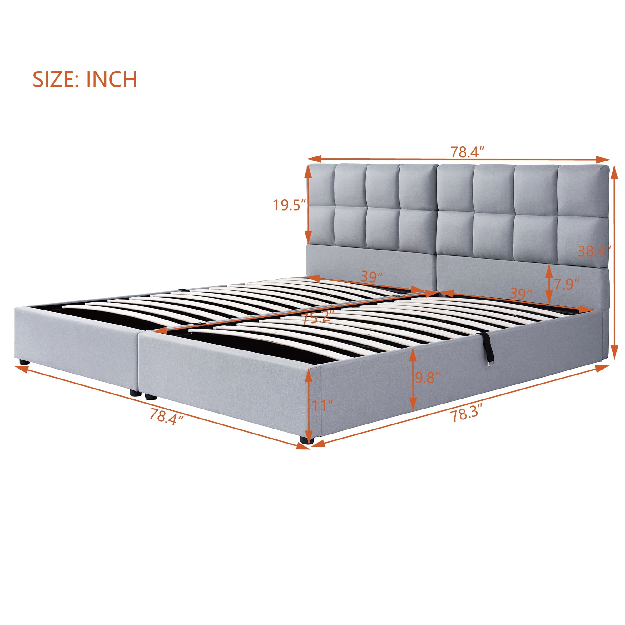 2 Pcs Twin Size Upholstered Platform Bed with Underbed Hydraulic Storage System
