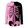 thumbnail image 5 of Patlollav Womens Winter Tees Casual Color Matching Skeleton Print Round Neck Loose T-Shirt Long Sleeve Shirt, 5 of 6