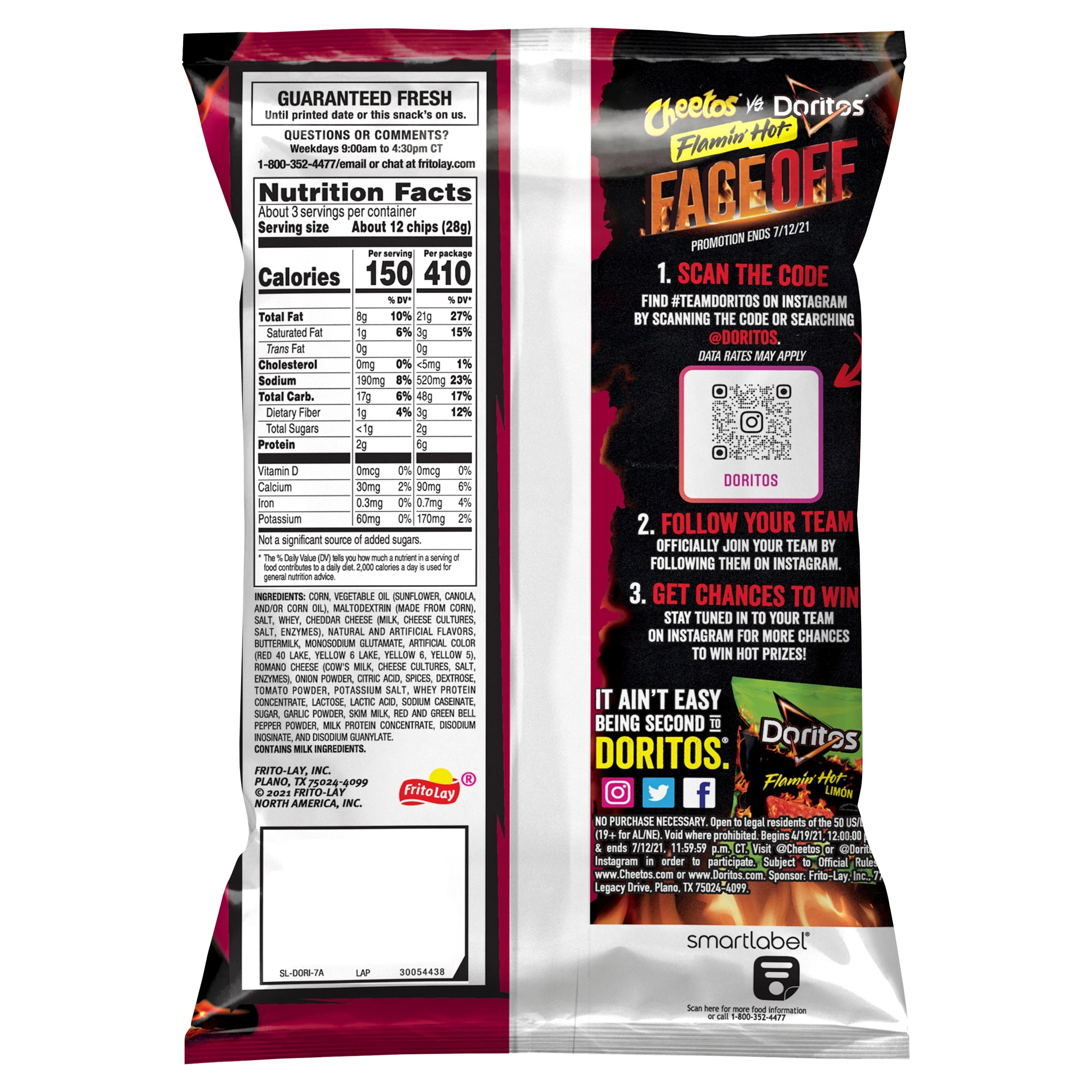 Doritos Xxtra Flamin' Hot Nacho Flavored Tortilla Chips Snack Chips, 2.75oz Bag Single Pack
