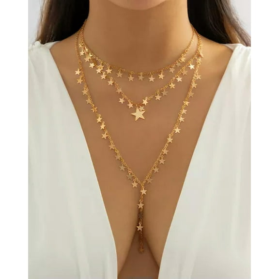K-KED Multi Layered Necklace 3 Pieces/set Chain Choke Choke Star Charm Delicate Jewelry Bohemia-Gold
