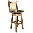 thumbnail image 4 of Glacier Country Collection Barstool w/ Back & Swivel, Woodland Pattern Upholstery w/ Laser Engraved Bear Design, 4 of 6