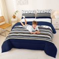 thumbnail image 3 of Manfei Cartoon Stars Print Queen Comforter Set,Vintage Striped Comforter Sets Queen,White Navy,Navy Blue Reversible,3pcs,1 Comforter and 2 Pillowcases, 3 of 7