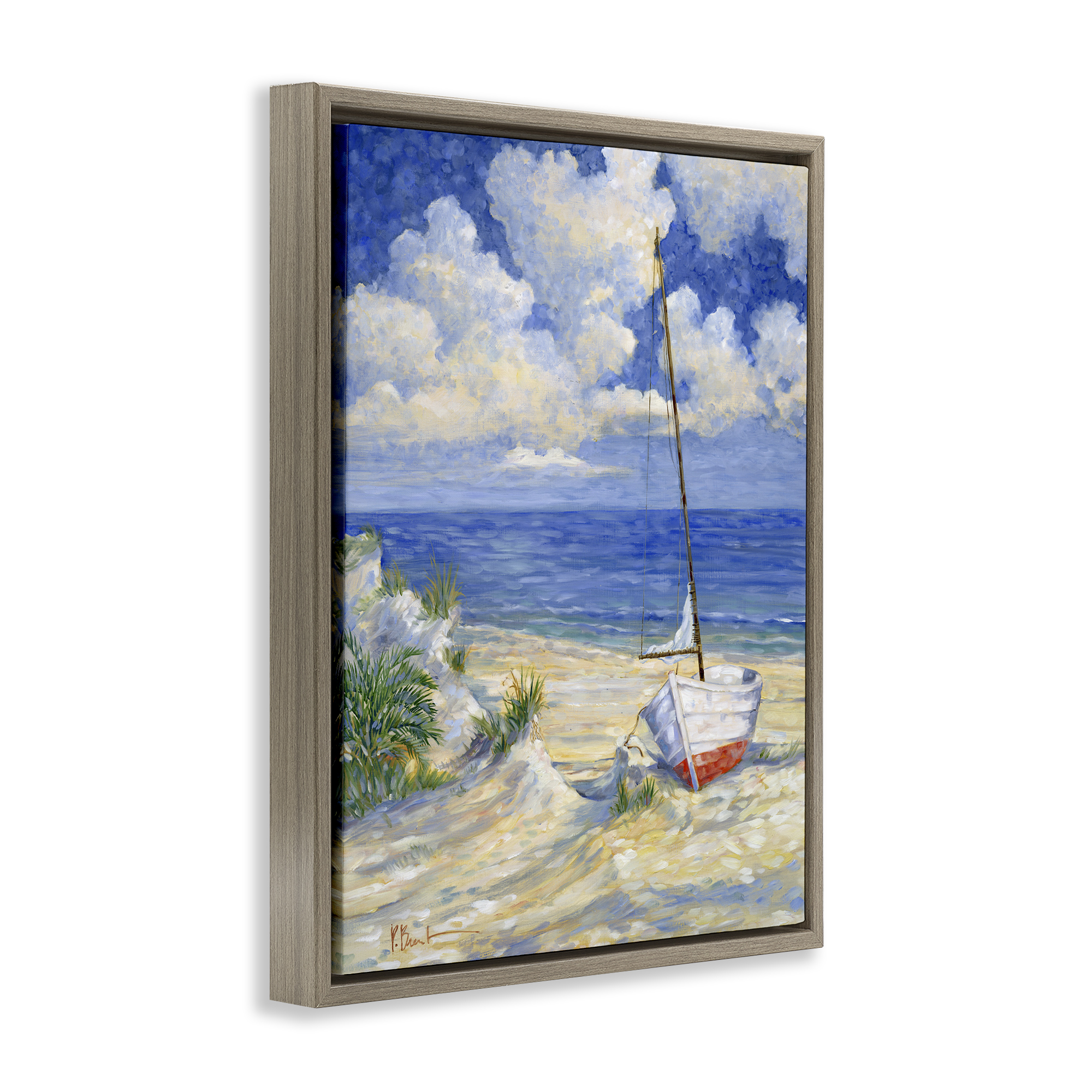 Stupell Industries Costa Del Sol View Transportation Painting Brown Floater Framed Canvas Art Print Wall Art, 25 x 31