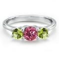 thumbnail image 3 of Gem Stone King 14K White Gold Pink Tourmaline & Green Peridot 3-Stone Engagement Ring | 1.12 Cttw | Round 5MM and 4MM | Three Stone Wedding Anniversary Promise Ring for Women (Size 7), 3 of 6